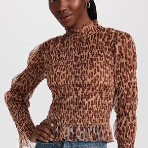 Free People Leopard Print Smocked Top